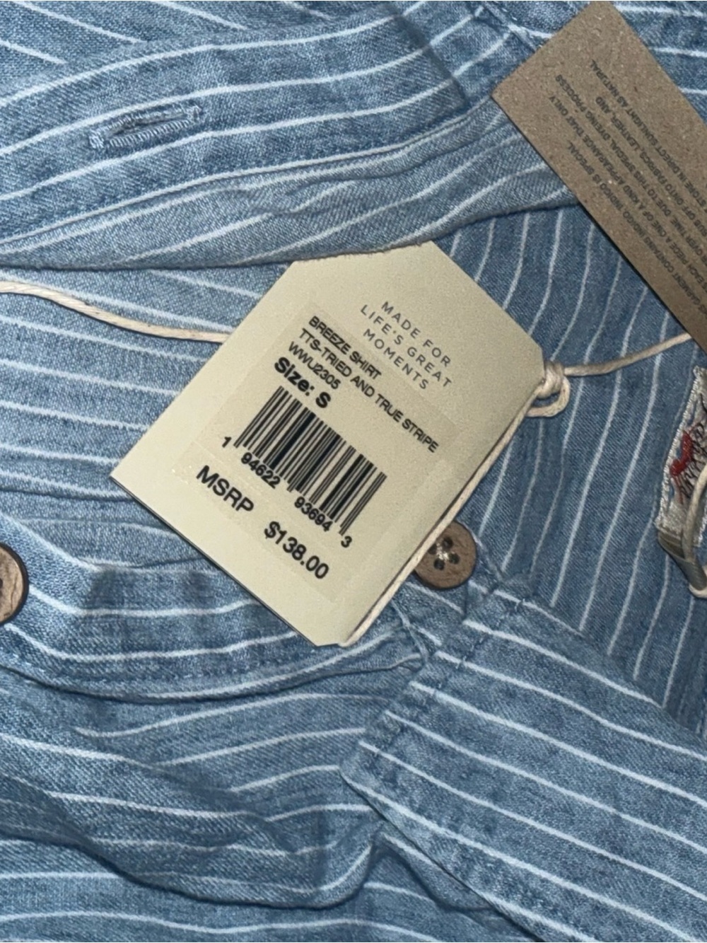 Faherty Blue Pinstripe Short-Sleeve Button Down Shirt - Picture 3 of 4
